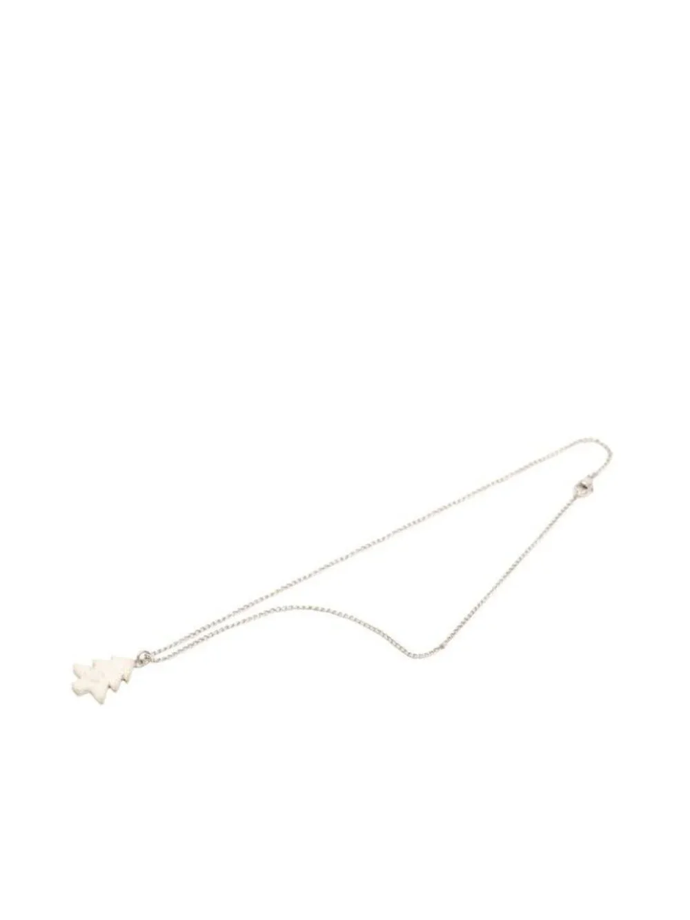Chanel CC Logo Christmas Tree Motif Necklace Silver White Metal